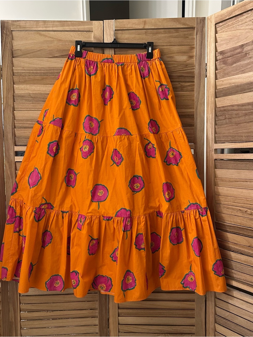 La Double J  Floral Tiered Maxi Skirt in bright orange size M